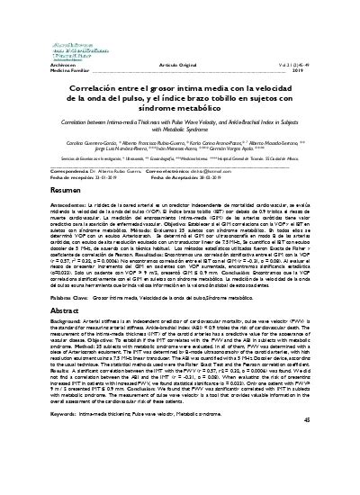 Correlacin Entre El Grosor Intima Media Con La Velocidad De La Onda Del