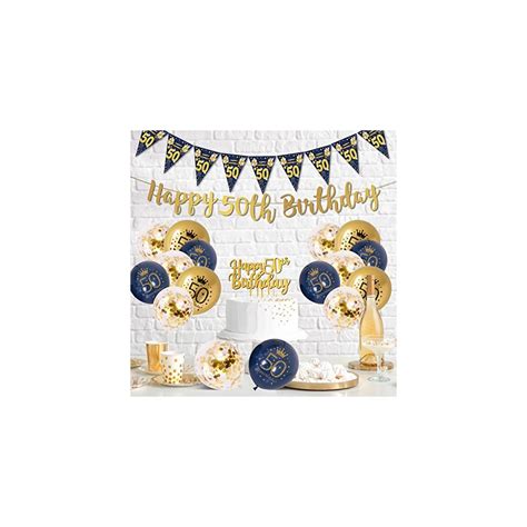 50th Birthday Decorations Men Blue Gold Happy 50th Birthday Banner