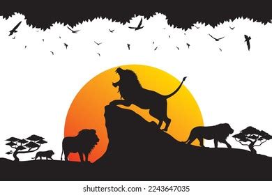 Lion Silhouette King Jungle Roars Sunset Stock Vector (Royalty Free ...