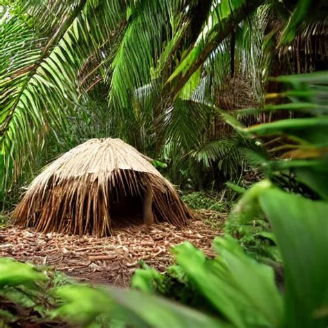 Sleeping Shelter Made Of Palm Leaves And Sticks In The Stable