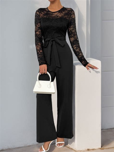 Lace Sleeve Jumpsuit | High Waist Wide Leg One-Piece – ZINNTRA
