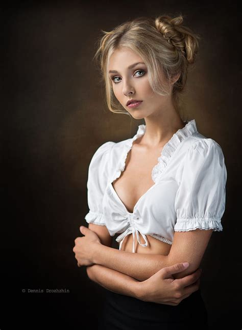 Hd Wallpaper Dennis Drozhzhin Women Blonde Hairbun Blouse White