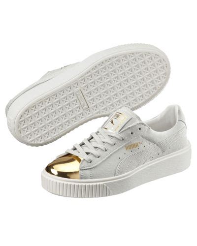 Puma Suede Platform Gold Womens Sneakers In White Lyst