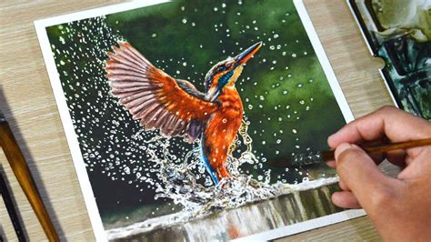 Watercolor Painting Of A Kingfisher Bird Youtube