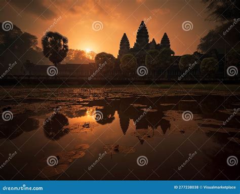 Angkor Wat S Serene Sunrise Reflection Stock Illustration - Illustration of travel, asian: 277238038