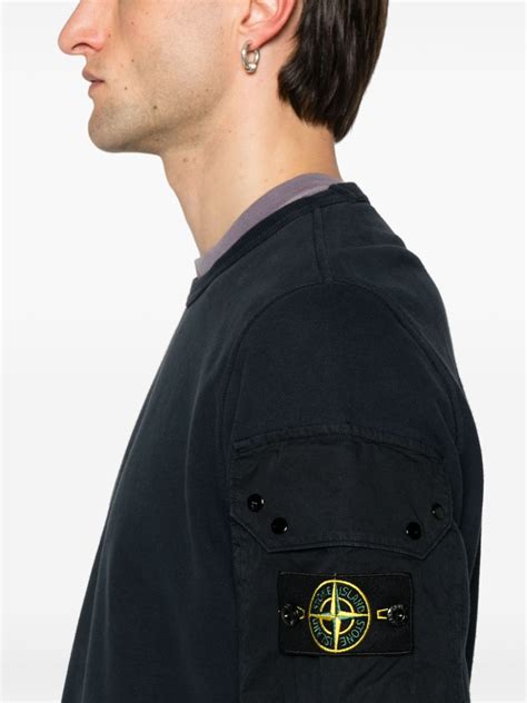 Stone Island Compass Badge Cotton Sweatshirt Blue Farfetch