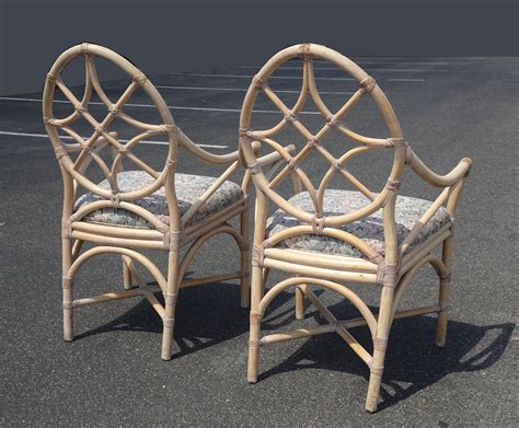 Pair Vintage Mcguire Mid Century Modern Bamboo Rattan Accent Chairs As Is