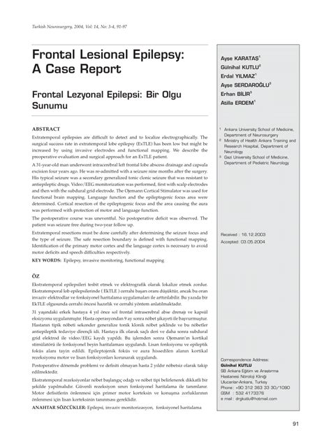 Pdf Frontal Lesional Epilepsy A Case Report