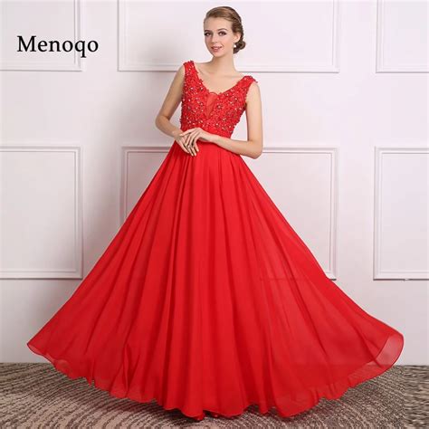 Actual Image Elegant Long Red Evening Dresses Chiffon V Neck Beads