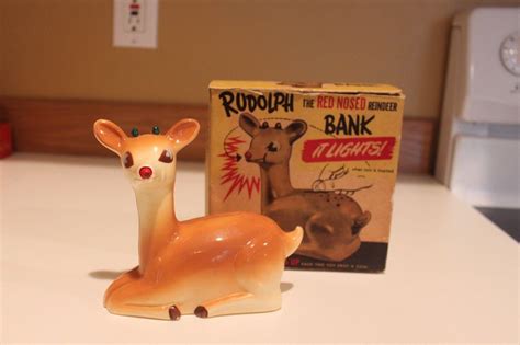 Vintage Montgomery Wards Rudolph The Red Nosed Reindeer Bank Woriginal Box 1903546389