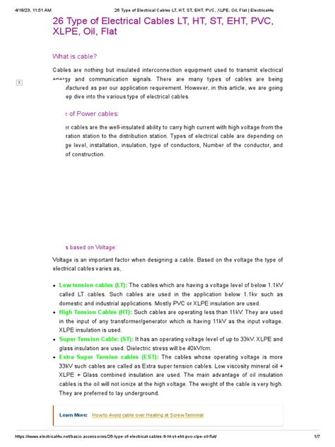 26 Type Of Electrical Cables Lt Ht St Eht Pvc Xlpe Oil Flat