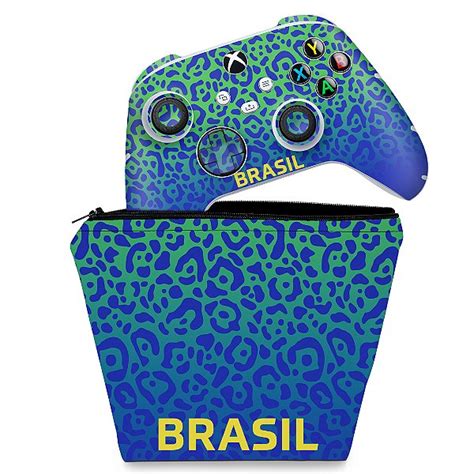 Kit Capa Case E Skin Xbox Series S X Controle Brasil Pop Arte Skins