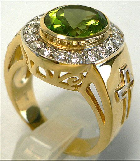 Yellow Gold Christian Peridot Ring Mens Gold Rings Yellow Gold Mens