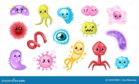 Viruses Germs And Bacteria Set Isolated On A White Background Cute