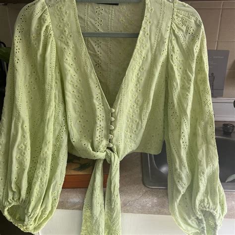 Spring Green Top With Bishop Sleeves 🐍 From Depop