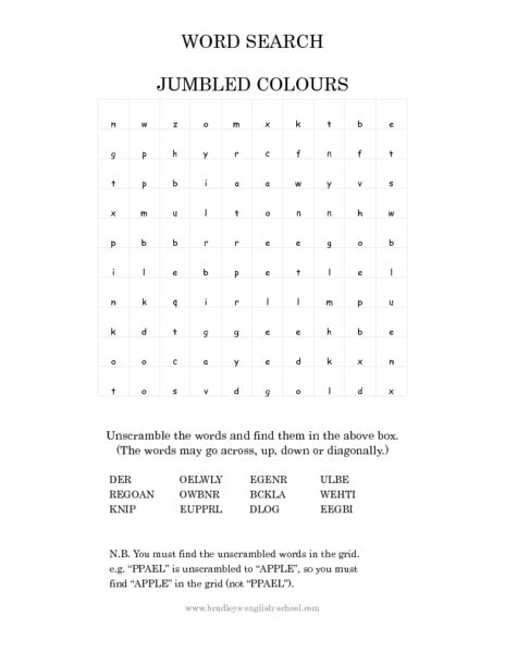 Jumbled Colours Worksheet For 2nd 3rd Grade Lesson Planet