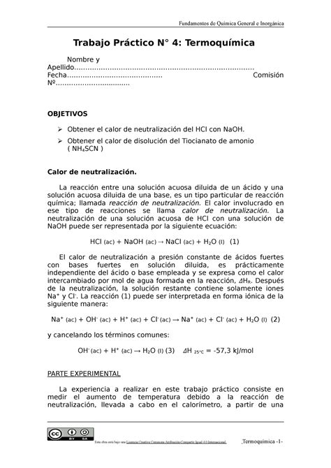 Informe Trabajo Practico N Termoquimica A Ec D C