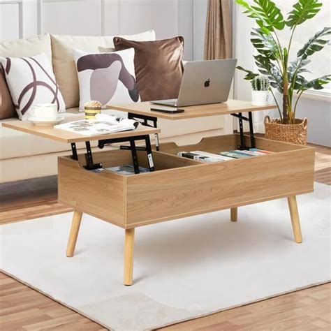 Table Basse R Glable En Hauteur Pull Out Extensible Double Plateau