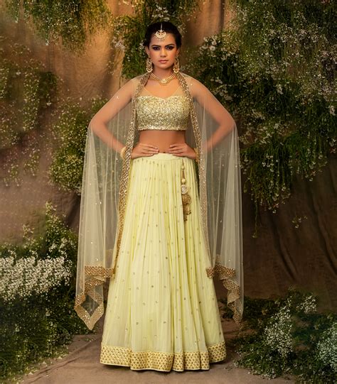 Mint Green Embroidered Cape Lehenga Set Tifara