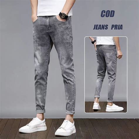 Jual Celana Jeans Pria Hitam Abu Slimfit Stretch Jins Skinny Pensil