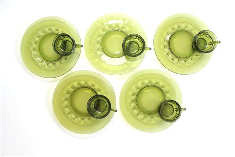 Vintage Green Glass Plates Cups Matching Plate And Cup Set Etsy