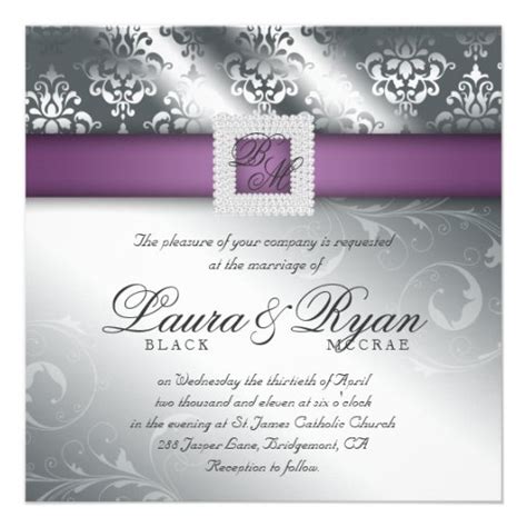 Elegant Wedding Damask Jewel Purple Silver Personalized Invites Zazzle