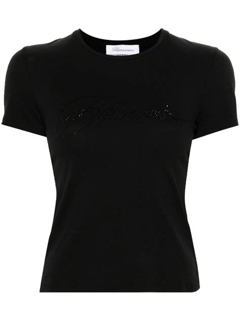 Blumarine Rhinestone Logo T Shirt Black Farfetch Uk