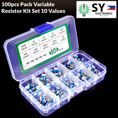 100pcs Pack Variable Resistor Kit 10 Values 500 1K 2K 5K 10K 20K 50K