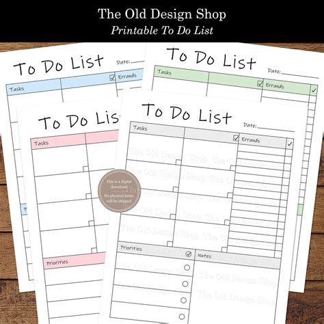 To Do List Printable Errands Priorities Tasks List Simple Ink Saving