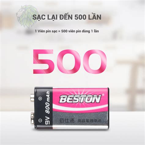 Combo 2 Pin sạc Lithium 9V 800mAh Sạc 9V Beston M7023 dùng cho pin