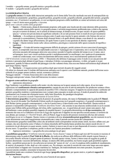 Geografia Umana Storica E Culturale Primo Modulo Del Corso I Modulo