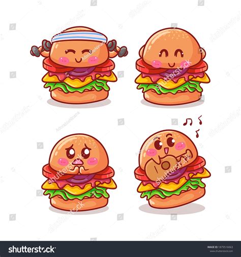 Cute Kawaii Burger Sticker Illustration Set Stock Vector Royalty Free 1879516063 Shutterstock