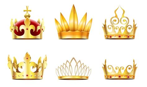 Premium Vector Realistic Crown And Tiara Golden Royal Crowns Queens