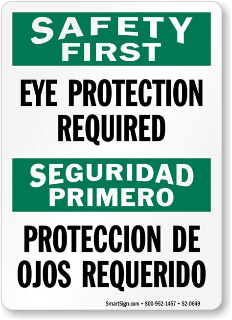 Bilingual Safety First Eye Protection Required Sign