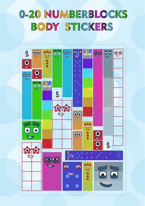 From 0 To 20 Numberblocks Body Stickers For Every Young Mathematician Etsy Body Stickers