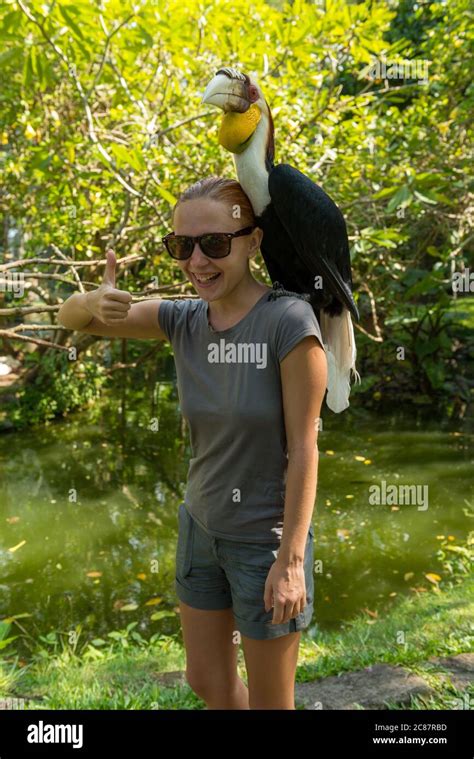 Tourist In Bali Bird Park Stock Photo Alamy