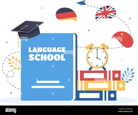 Language School Template Hand Drawn Cartoon Flat Illustration Of Online