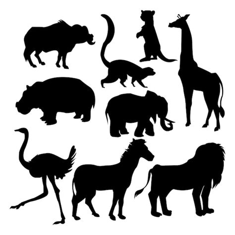 Conjunto De Siluetas De Animales Salvajes Vector Premium