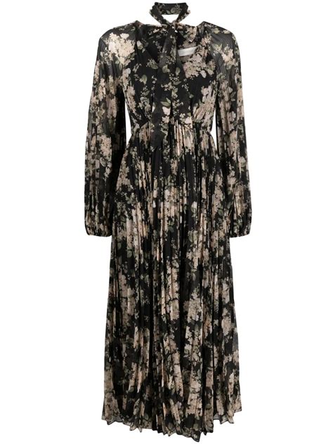Zimmermann Sunray Pleated Midi Dress In Black Modesens