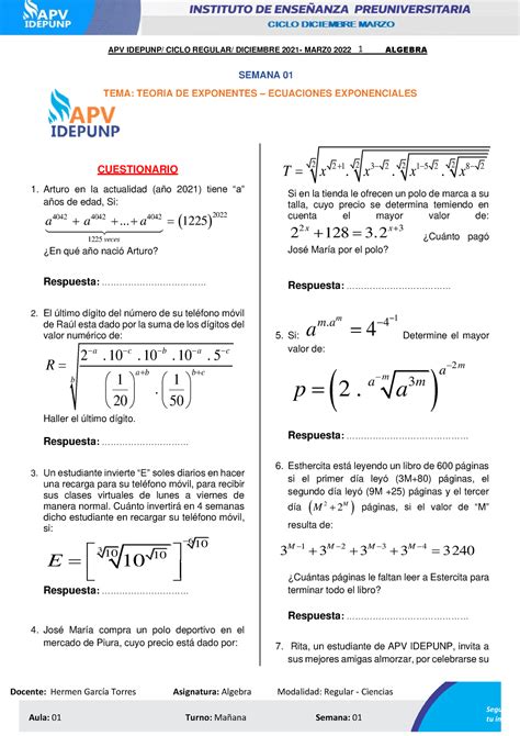 Sem 1 Exponentes Cuestionario Docente Hermen García Torres