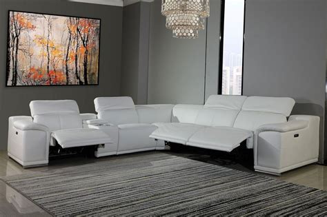 Nieves White Leather Power Recliner Sectional