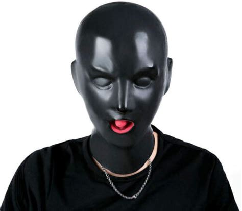 Men Black 3d Latex Mask With Red Teetch Nasal Tube 10mm