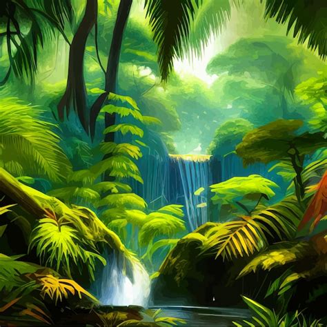 Paisagem de primavera cachoeira em floresta tropical ilustração