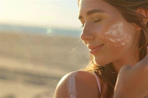 Premium Photo Woman Protects Skin With Sunscreen On Sunny Day