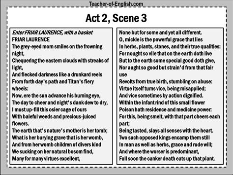 Romeo Juliet Lesson 18 Friar Lawrence Act 2 Scene 3 Handout