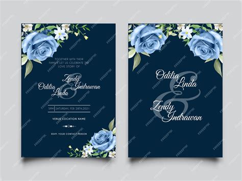 Premium Vector Elegant Royal Blue Roses Wedding Invitation Card Template