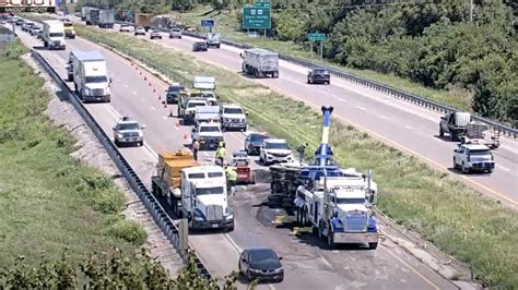 Dump Truck Overturns Into Median After Crash On I 70 Before Adams Dairy