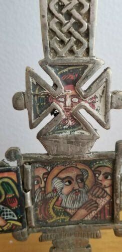 Antique Ethiopian Orthodox Coptic Blessing Cross Hand Painted Virgin