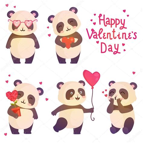 Cute Pandas Illustration For Design Greeting Card For Valentine S Day