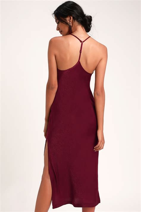 Sexy Burgundy Slip Dress Satin Slip Dress Midi Slip Dress Lulus